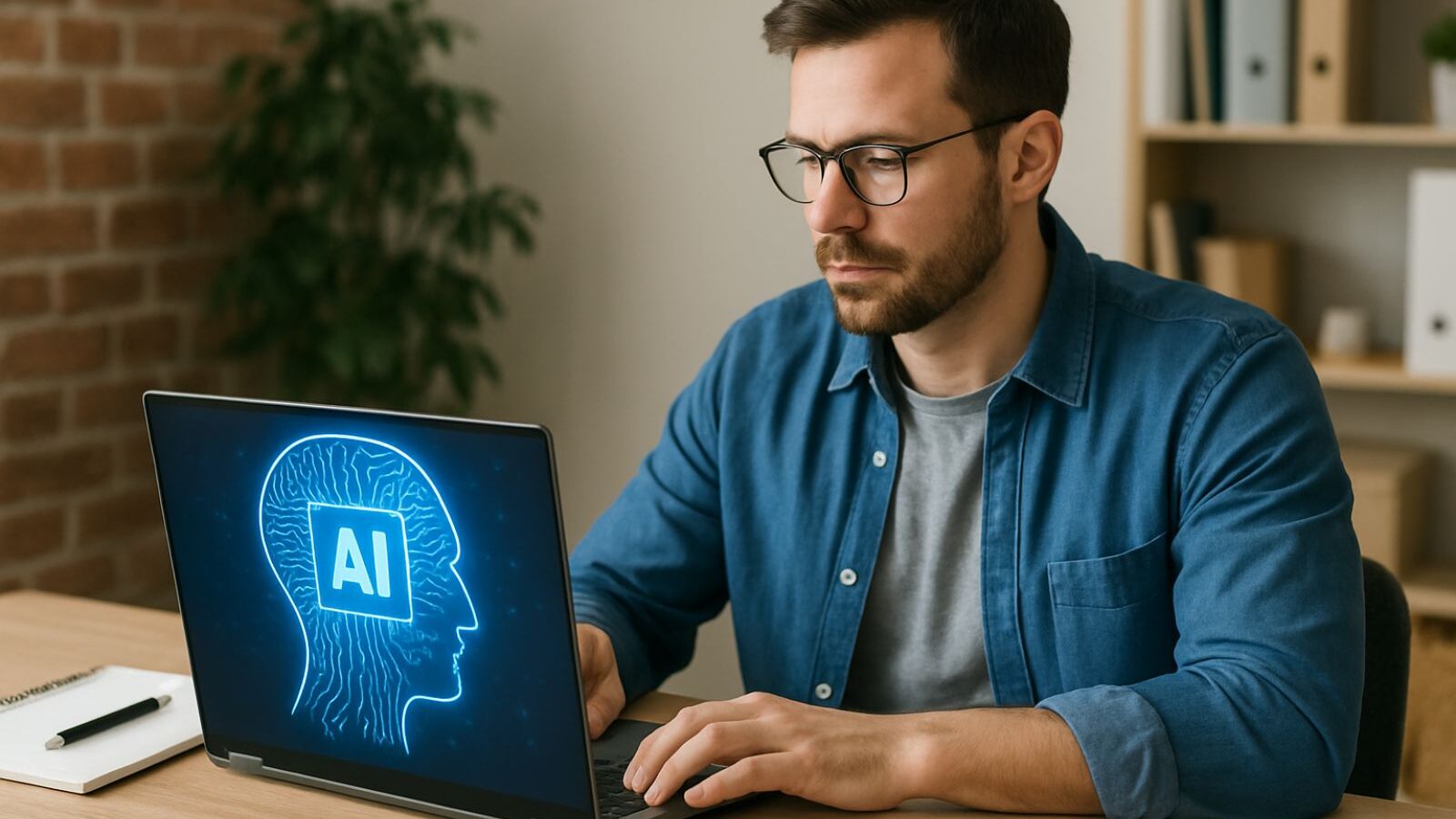 Persona al computer che l'avora con intelligenza artificiale