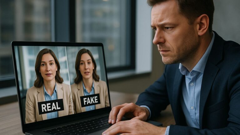 Persona al computer che non distingue una immagine reale da una fake
