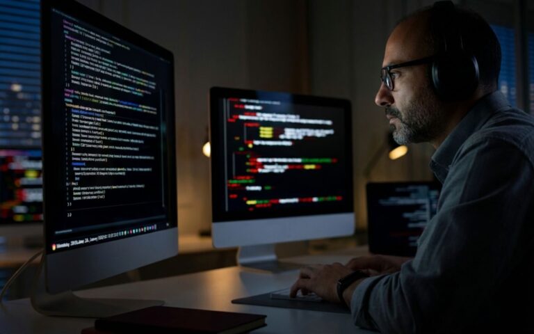 PMI bersaglio hacker – Web uomo davanti al computer che visualizza codice
